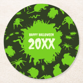 Glad Halloween Anpassad Text Gröna Ohyra Underlägg Papper Rund