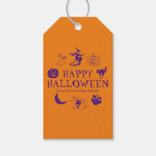 Glad Halloween anpassat namn orange lila spöklik Presentetikett