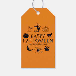 Glad Halloween anpassat namn svart & orange kuslig Presentetikett