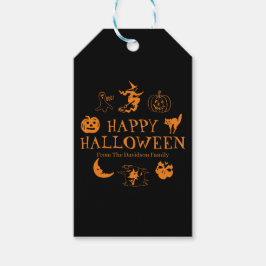 Glad Halloween anpassat namn svart orange spöklik Presentetikett