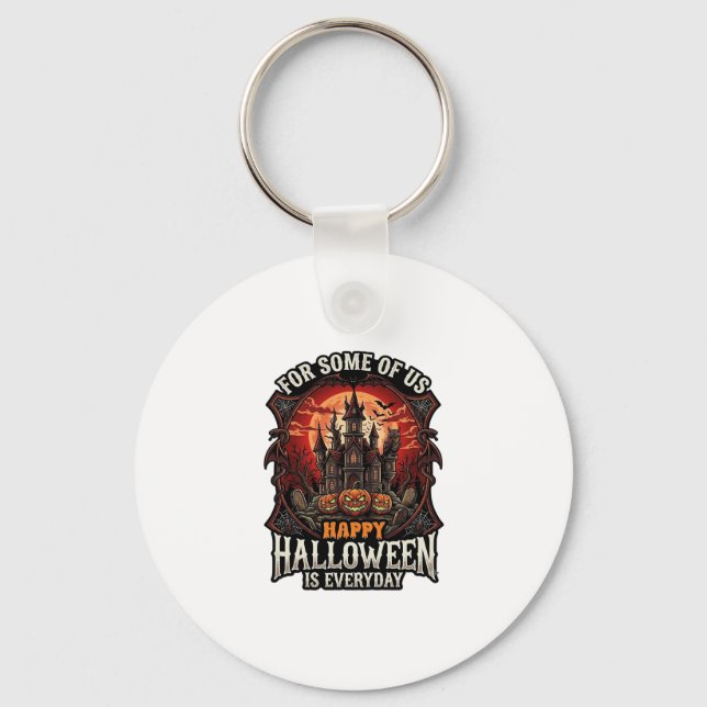 Glad Halloween Är Varje Dag Spök Slott Pumpa Nyckelring (Framsida)