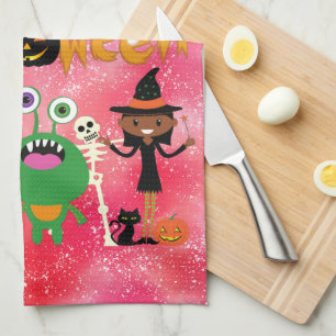 Glad Halloween barn söta och läskiga Kökshandduk