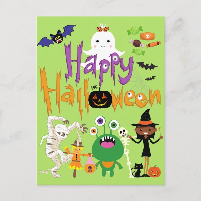 Glad Halloween barn söta och läskiga  Vykort (Framsida)