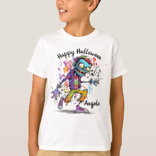 Glad Halloween Barn Zombie Färgglad Splash T Shirt