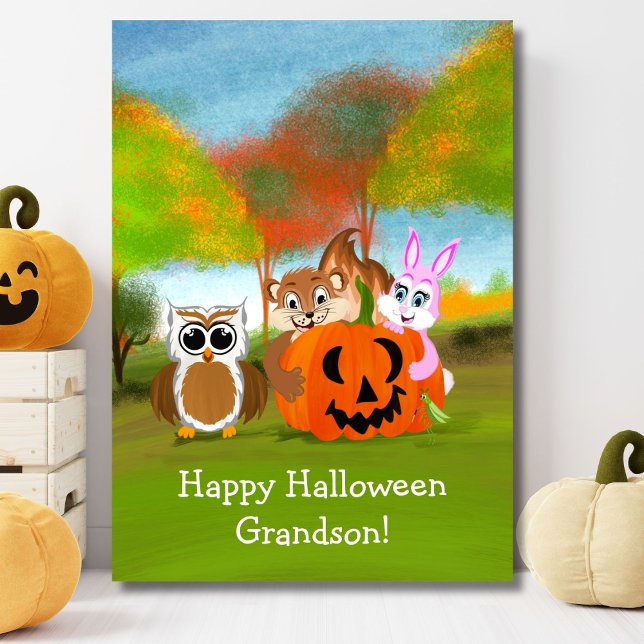 Glad Halloween barnbarn Chipmunk, Kanin & Uggla Kort (Skapare uppladdad)