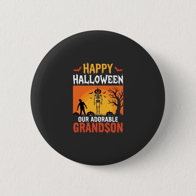 Glad Halloween Barnbarn Skelett Pumpa Knapp (Framsida)