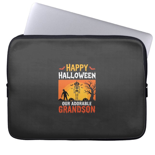 Glad Halloween Barnbarn Skelett Pumpa Laptop Fodral (Framsidan)