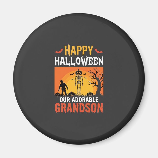 Glad Halloween Barnbarn Skelett Pumpa Magnet (Framsidan)
