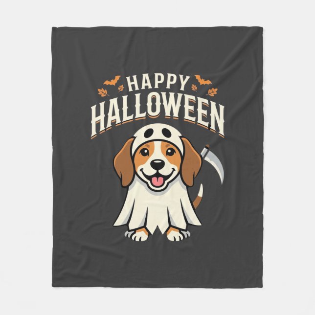 Glad Halloween Beagle Hund Design_1 Fleecefilt (Framsidan)