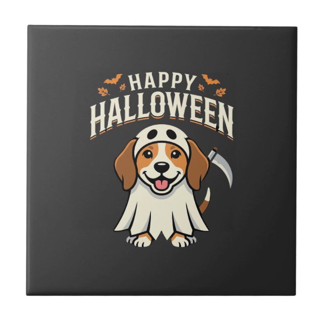 Glad Halloween Beagle Hund Design_1 Kakelplatta (Framsidan)
