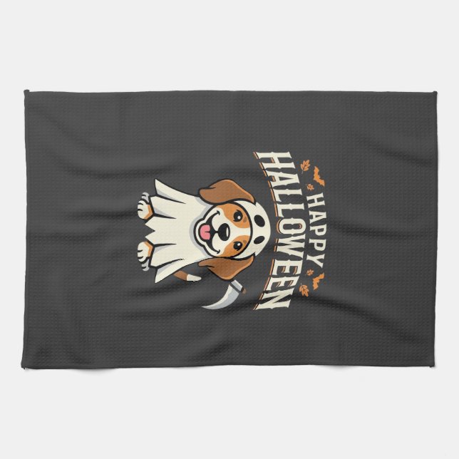 Glad Halloween Beagle Hund Design_1 Kökshandduk (Horisontell)
