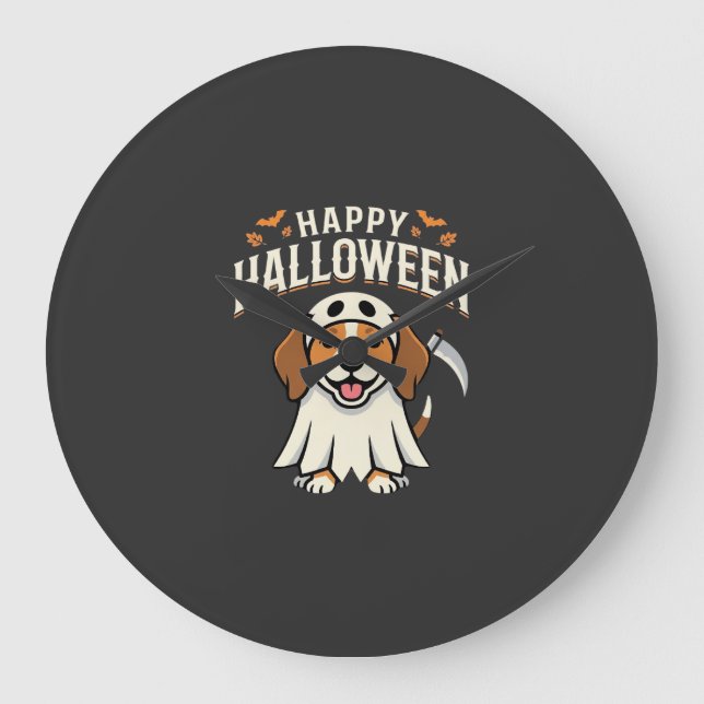 Glad Halloween Beagle Hund Design_1 Stor Klocka (Framsida)