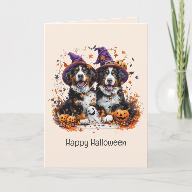 Glad Halloween Berner Sennenhundar Helgkort (Framsida)