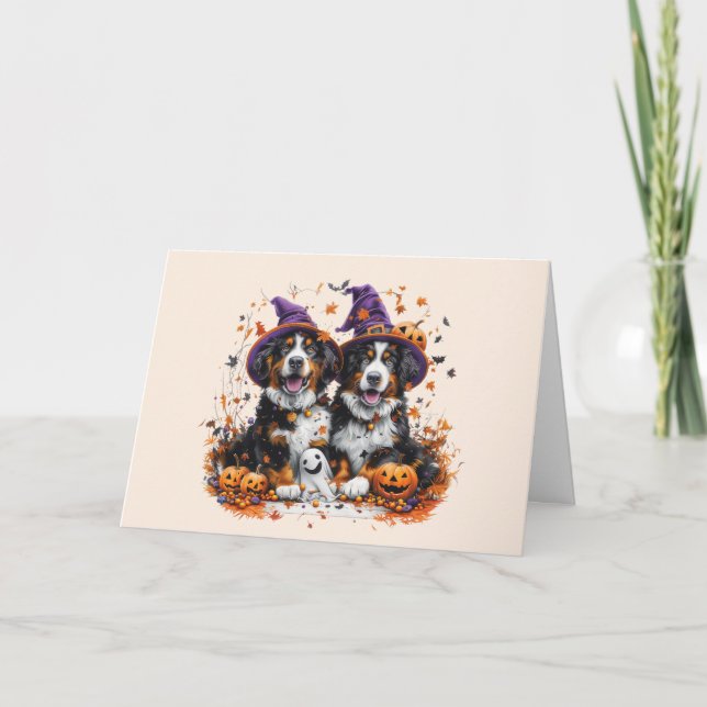 Glad Halloween Bernese Mountain Dogs Helgkort (Framsida)