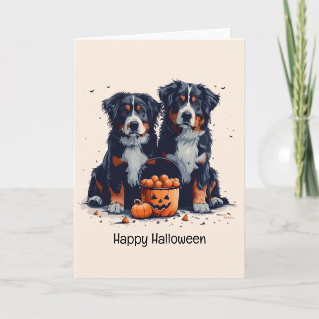 Glad Halloween Bernese Mountain Dogs Pumpa Helgkort (Framsida)