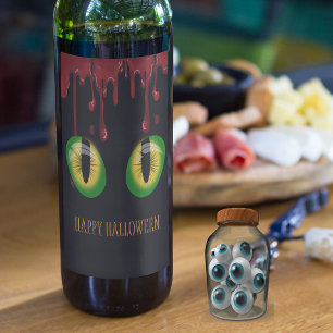Glad Halloween Blod Kusliga gröna monsterögon Vinflaska Etikett