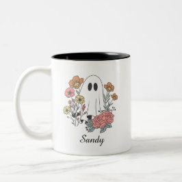 Glad Halloween blommig söt spöklik monogramnamn Två-Tonad Mugg
