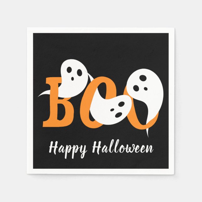 Glad Halloween Boo Spöken Svart Pappersservett (Framsidan)