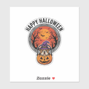 Glad Halloween Bulldog Häxa Pumpa Vintage T-Shirt Klistermärken