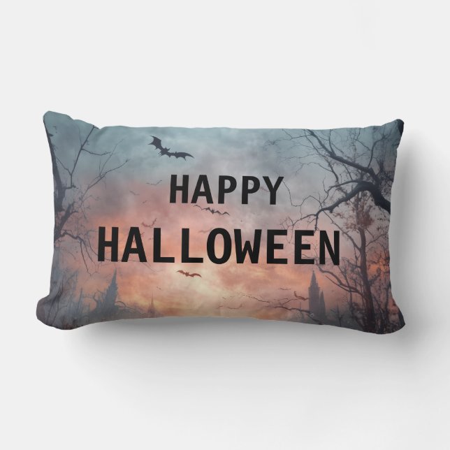 Glad Halloween Burlap Kast Lumbarkudde (Framsida)