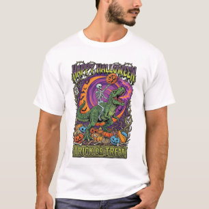 Glad Halloween Bus eller Bounty Skelett Rex Eld P T Shirt