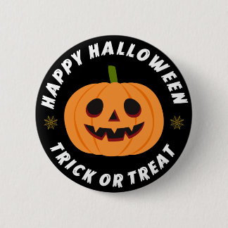 Glad Halloween Bus eller Godis Pumpa Svart Knapp