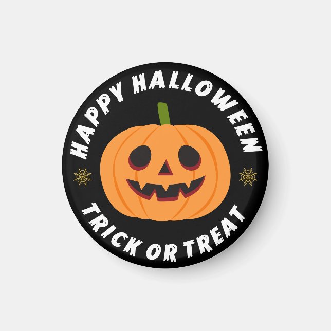 Glad Halloween Bus eller Godis Pumpa Svart Magnet (Framsidan)