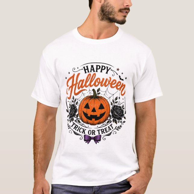 Glad Halloween Bus eller Godis T-Shirt (Framsida)