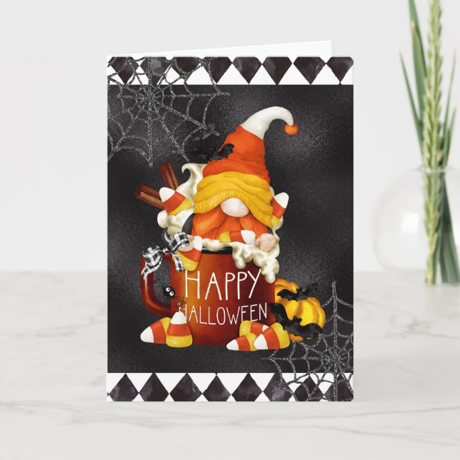 Glad Halloween Candy Corn Gnome-kort Kort (Framsida)