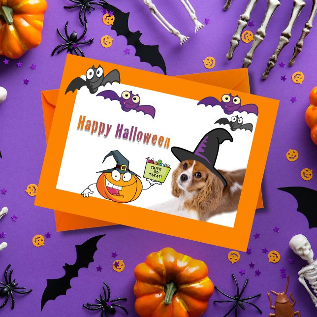 Glad Halloween Cavalier King Charles Häxa Kort (Pawsome Halloween Wishes from our spooktacular Cavalier King Charles!)