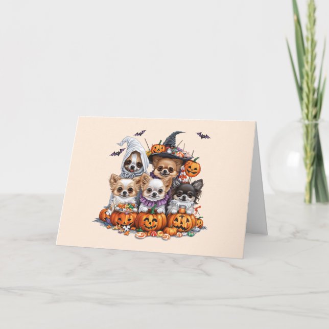Glad Halloween Chihuahua Hundar Helgkort (Framsida)