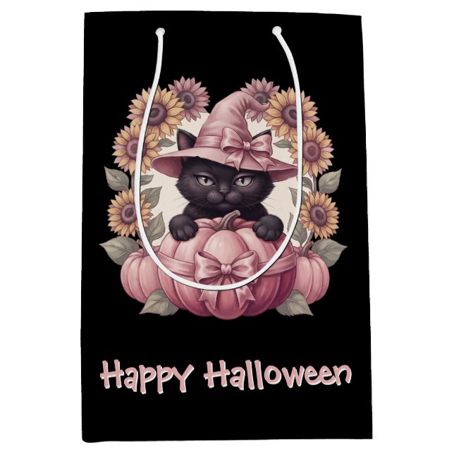 Glad Halloween Coquette Svart Katt & Rosa Pumpa (Framsidan)