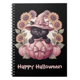 Glad Halloween Coquette Svart Katt & Rosa Pumpa Anteckningsbok