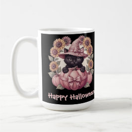 Glad Halloween Coquette Svart Katt & Rosa Pumpa Kaffemugg