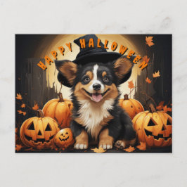 Glad Halloween Corgi I Pumpafält Helg Vykort