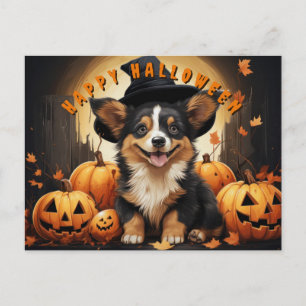 Glad Halloween Corgi I Pumpafält Helg Vykort