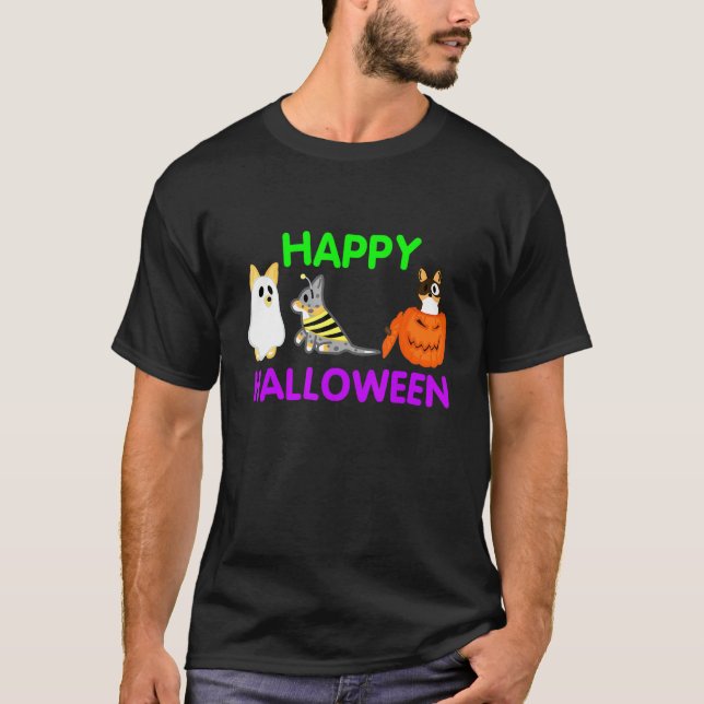Glad Halloween Corgis T Shirt (Framsida)