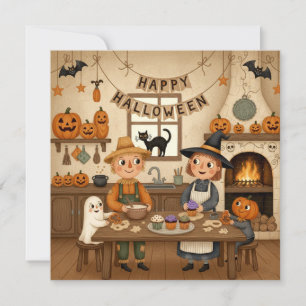Glad Halloween Country Familj Bakning Cupcakes Julkort