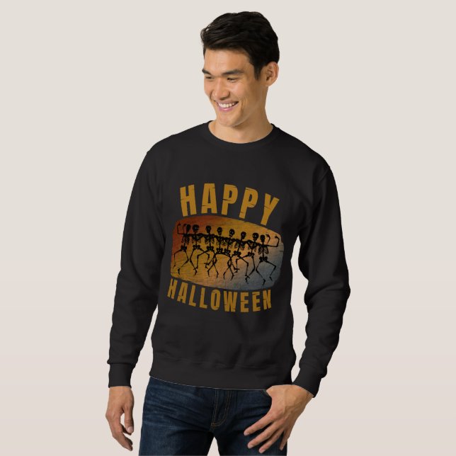 GLAD HALLOWEEN DANSANDE SKELETT LÅNG ÄRMAD TRÖJA (Hel framsida)