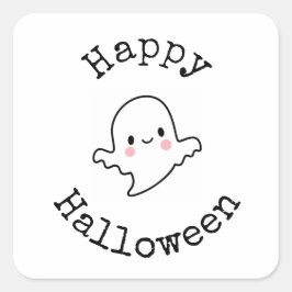 Glad Halloween-dekal - Söt Kawaii-spöke Fyrkantigt Klistermärke