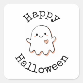 Glad Halloween-dekal - Söt Kawaii-spöke Fyrkantigt Klistermärke