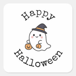 Glad Halloween-dekal - Söt Kawaii-spöke Fyrkantigt Klistermärke