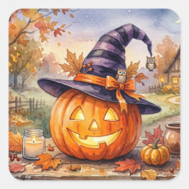 Glad Halloween-dekal - Vintage pumpa Fyrkantigt Klistermärke