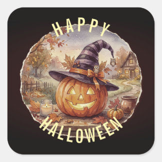 Glad Halloween-dekal - Vintage pumpa Fyrkantigt Klistermärke