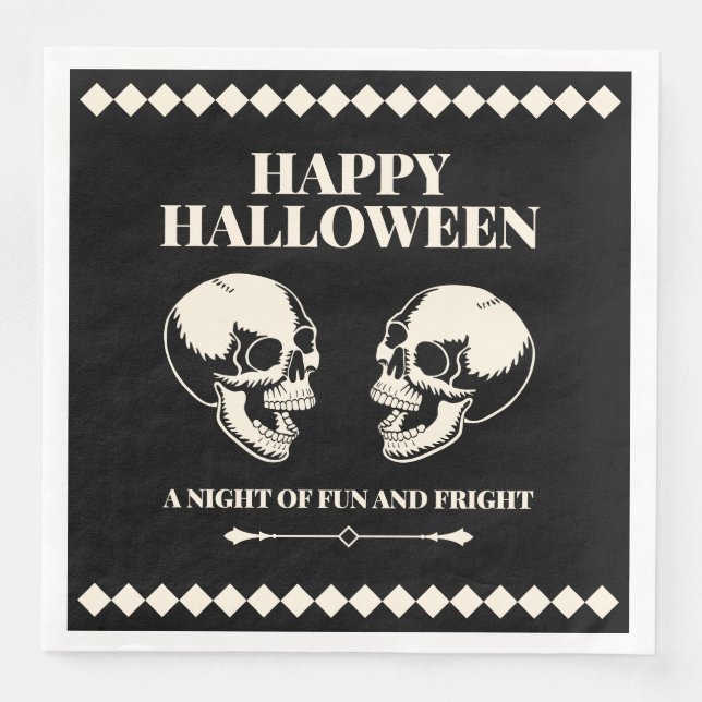 Glad Halloween Dödskallar Ler Svart Pappersservett (Framsida)