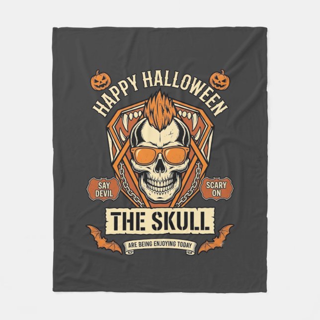Glad Halloween Dödskalle Mohawk Solglasögon Pumpa  Fleecefilt (Framsidan)