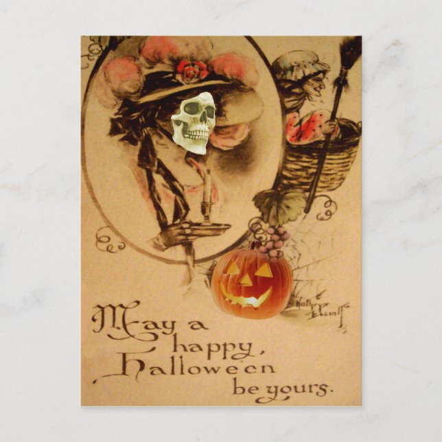 Glad Halloween Döskalle Zombie Odöd Lykta Jack O L Vykort (Framsida)