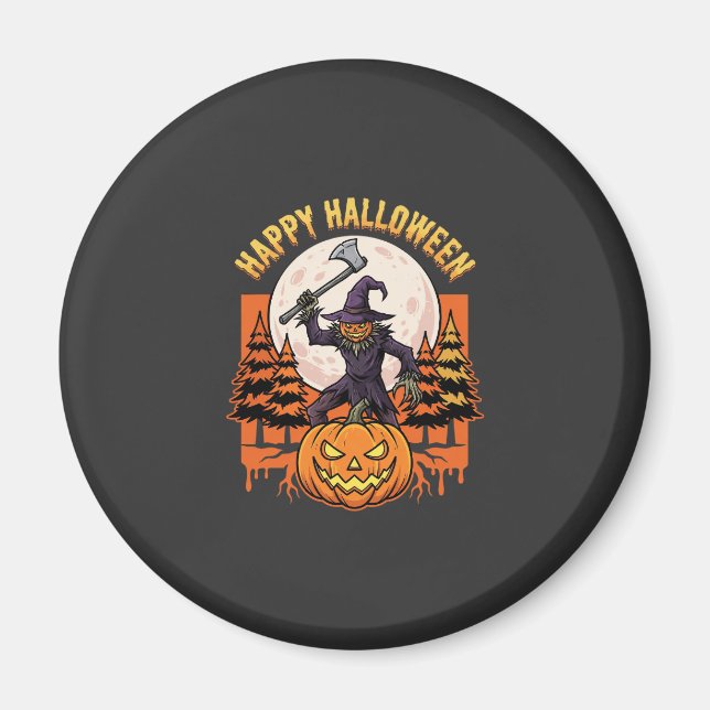 Glad Halloween Fågelskrämma Jack O Lykta Vektor Magnet (Framsidan)