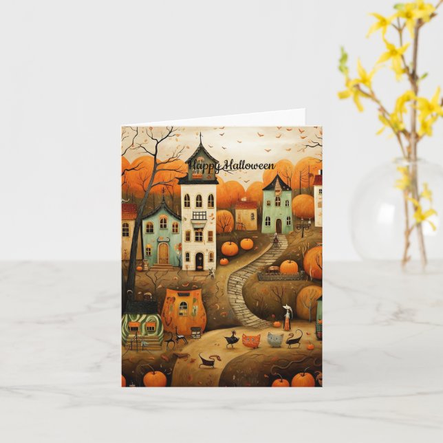 Glad Halloween färgrik illustration Kort (Gul blomma)