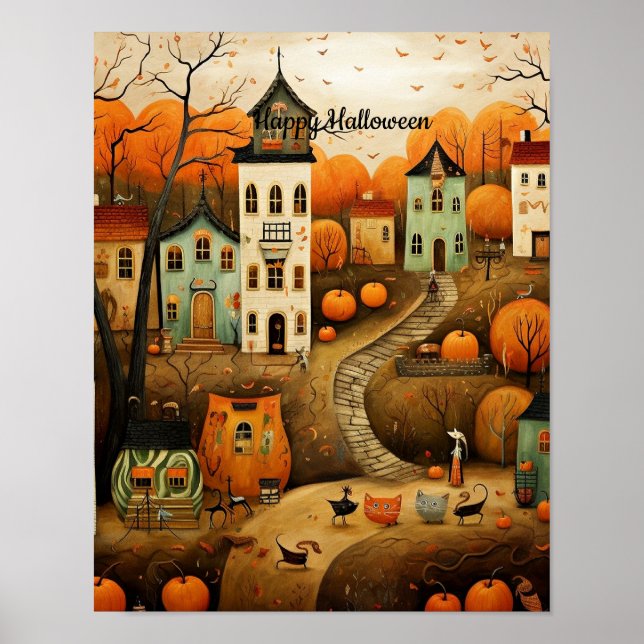 Glad Halloween färgrik illustration Poster (Framsidan)